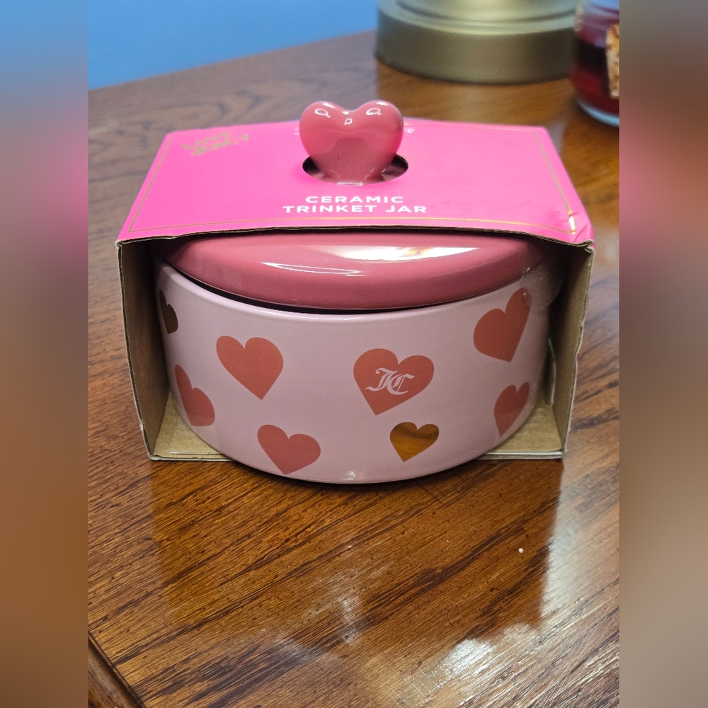Juicy Couture Ceramic Trinket Jar Heart Lid Pink Jewelry Box Love‎ Juicy NWT
